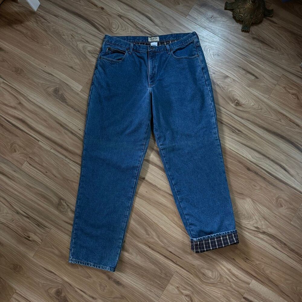 L.L.Bean Men’s Blue Relaxed Fit Flannel Straight Lined Denim Jeans Size 40x34